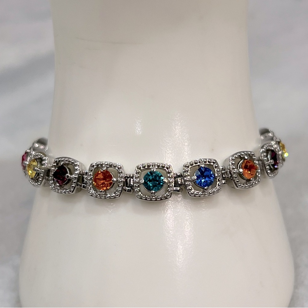 SWAROVSKI Multicolor Crystal Silver Link Bracelet - Picture 4 of 15